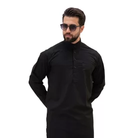 پیراهن مردانه پاکستانی مشکی چهار دکمه یقه دیپلمات