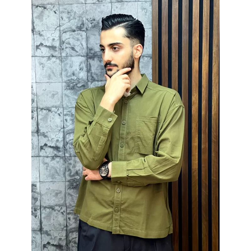 پیراهن کتان مدل تک جیب رنگ سبز کد 1401