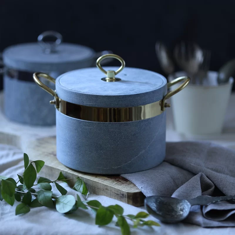 دیگ سنگی مدل آوا با دسته استیل طلایی