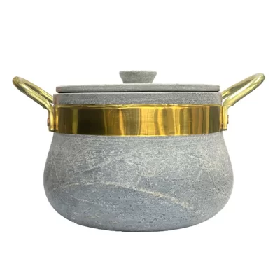 دیگ سنگی مدل دینا با دسته استیل طلایی