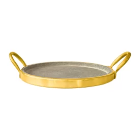 ماهیتابه و گریل سنگی با دسته استیل طلایی
