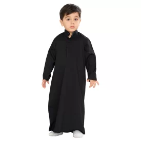  دشداشه عربی مدل یقه آخوندی رنگ مشکی بچه گانه کد PB12058 