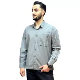 پیراهن کتان مدل تک جیب رنگ طوسی کد 1402