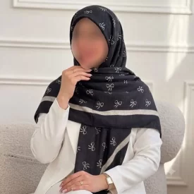 روسری نخی مشکی سیااسکارف لمه دار طرح پاپیون