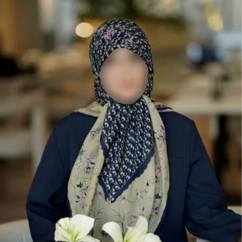 روسری نخی سرمه ای زیتونی وال ترک طرح دیور