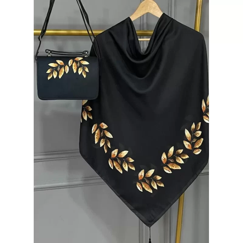 ست کیف و روسری مشکی مدل برگ هانا کد B2
