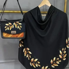 ست کیف و روسری مشکی مدل برگ هانا کد B2
