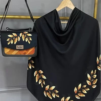 ست کیف و روسری مشکی مدل برگ هانا کد B2