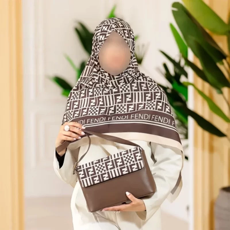 ست کیف و روسری قهوه ای طرح فندی
