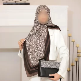 ست کیف و روسری قهوه ای طرح ببری