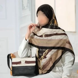ست کیف و روسری مشکی طرح زنجیر