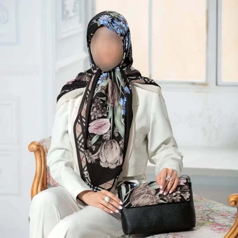 ست کیف و روسری کرمی طرح بوستان