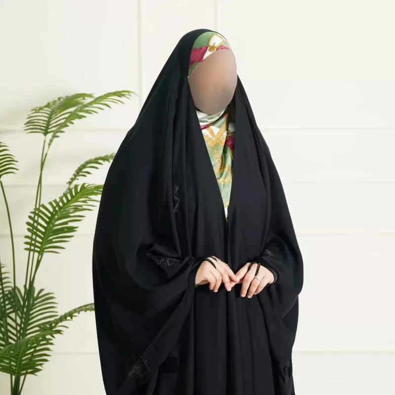 چادر مشکی طرح گلدوزی پارچه میباخ مدل شکیلا پخش 