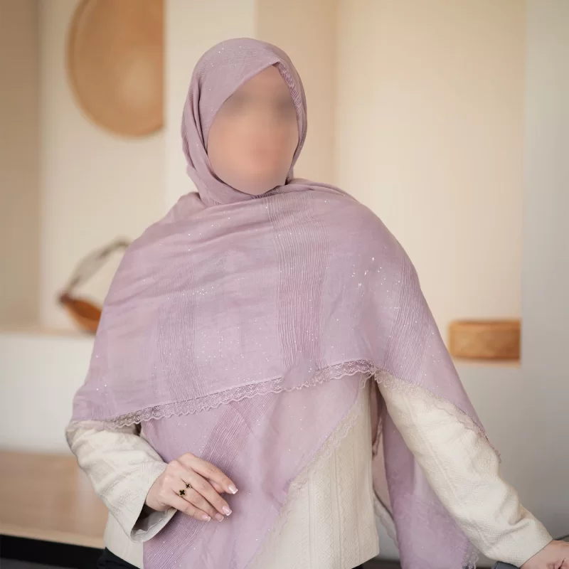 روسری زنانه صورتی مدل پلیسه مرواریدی