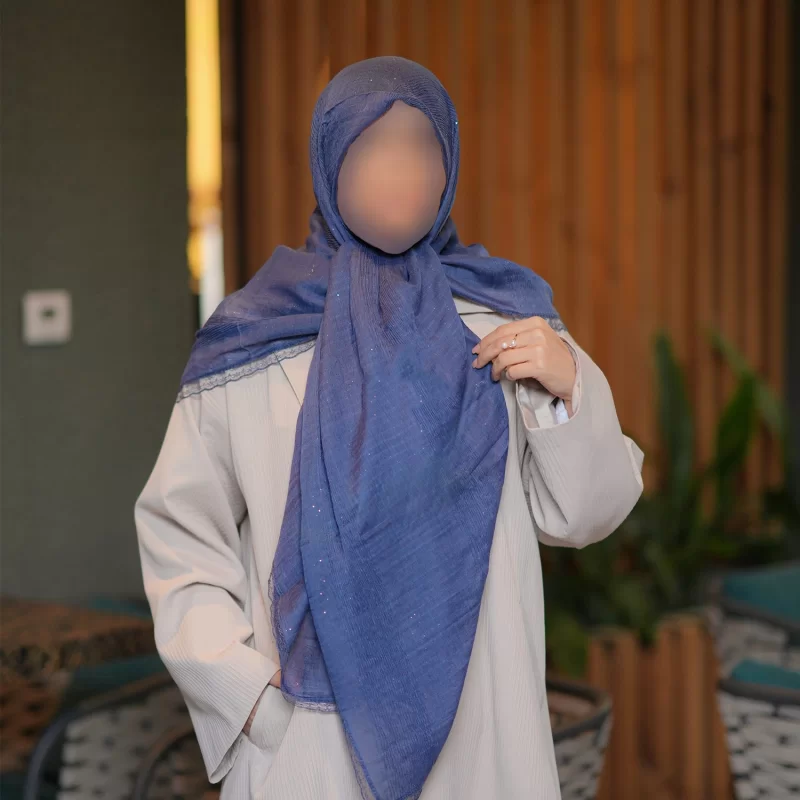 روسری زنانه سرمه ای مدل پلیسه مرواریدی جین