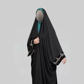 چادر مشکی پارچه نداقطری طرح یاسمین مدل هلال 