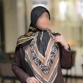 روسری زنانه قهوه ای ابریشم ژاکارد اکر طرح کلاسیک وسط ساده