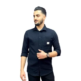 پیراهن مشکی مردانه پارچه بیسکوییتی کد 2701