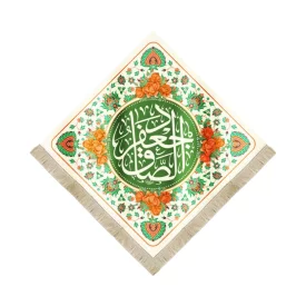 کتیبه لوزی مخمل جعفر الصادق زمینه گل و برگ