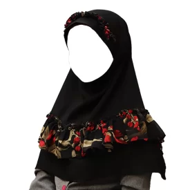 مقنعه چین دار بچه گانه ژورژت مشکی چین رنگی کد 3002