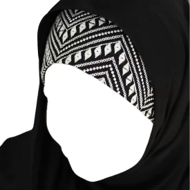 هدشال گرد سوزن دوزی ژورژت مشکی سوزن دوزی سفید کد 4024