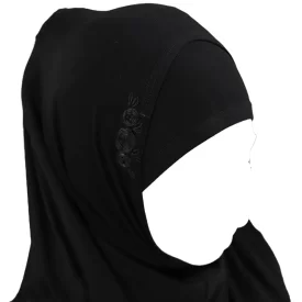 مقنعه دو تکه گل دوزی بچه گانه ویسکوز مشکی گلدوزی مشکی کد 2203