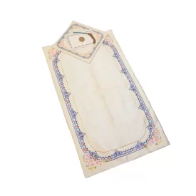 سجاده جانماز مخمل سه تیکه طرح گل کرم کد 0581