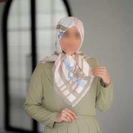 روسری زنانه صورتی ابریشم طرح کمربندی هرمس