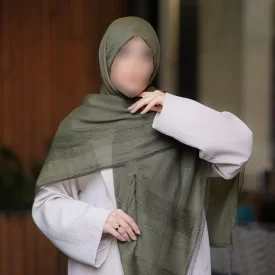 روسری زنانه سبز لجنی پلیسه مرواریدی