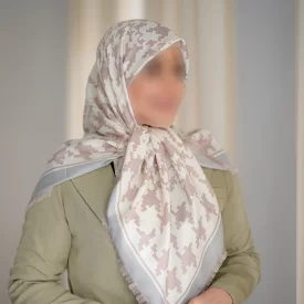 روسری زنانه طوسی صورتی ابریشم طرح پیچازی