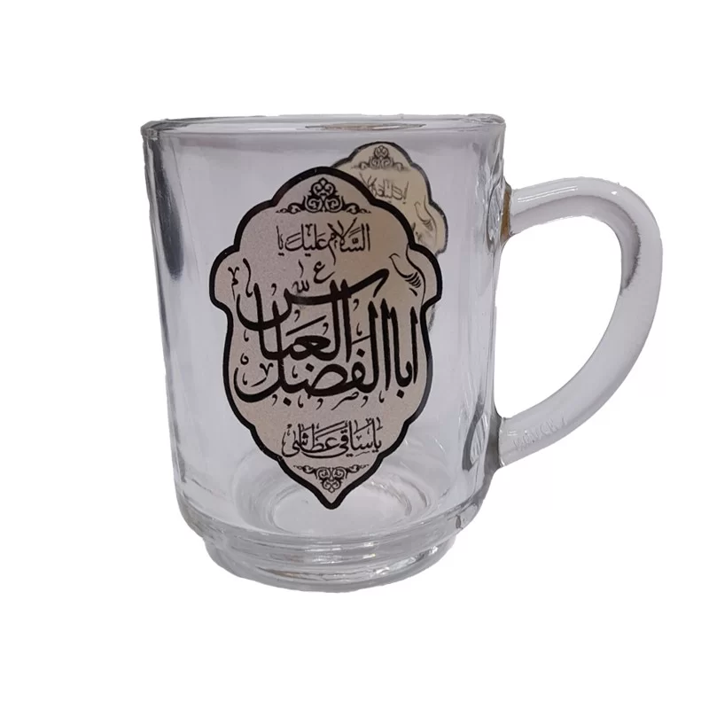 لیوان شیشه ای دسته دار طرح دو رو امام حسین و حضرت عباس - بسته 6 عددی