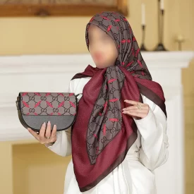 ست کیف و روسری طرح گوچی حاشیه زرشکی کد L60