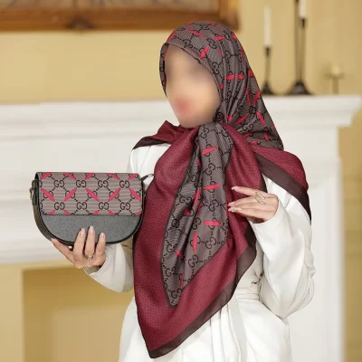 ست کیف و روسری طرح گوچی حاشیه زرشکی کد L60