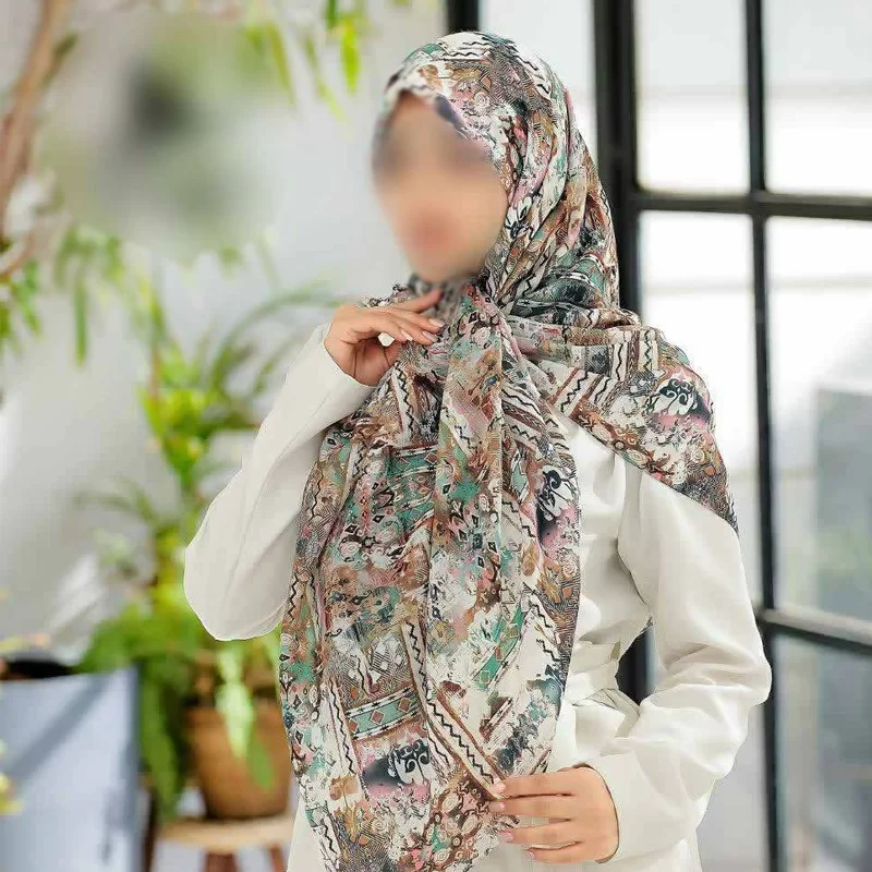 روسری نخی رنگی طرح دار کد 16358