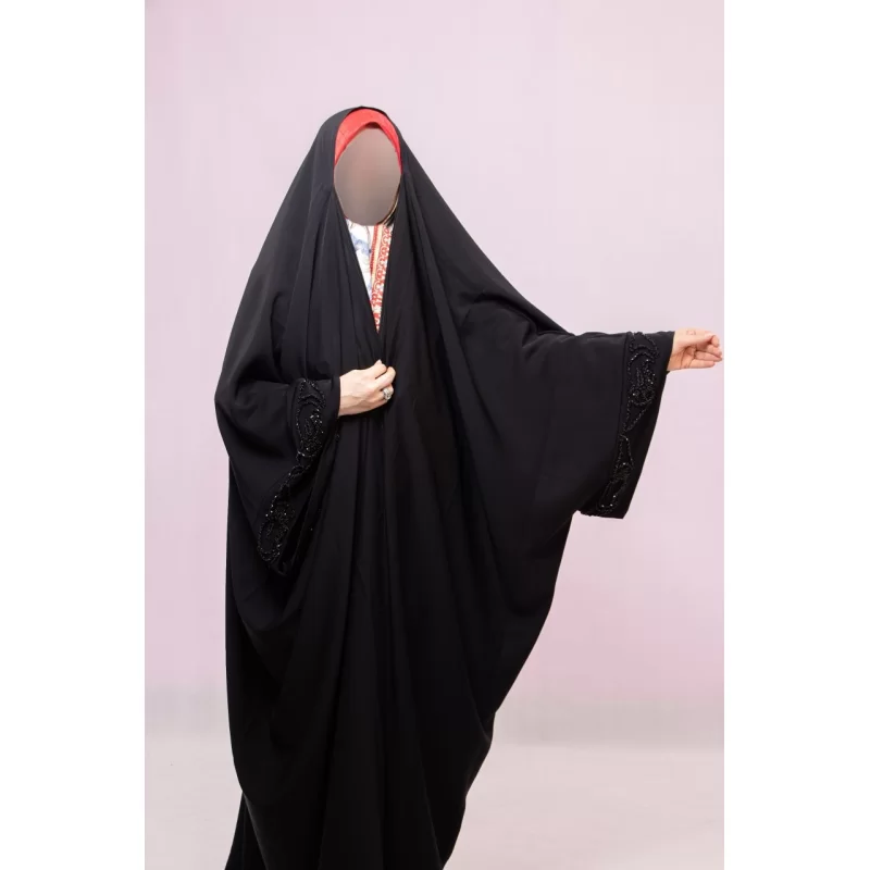 چادر مشکی طرح پرنسس جواهر دوزی بته جقه پارچه الماس