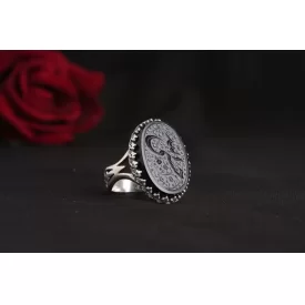 انگشتر آلیاژی عقیق مشکی مردانه حکاکی حسبی الله رکاب نیزه کد 3940