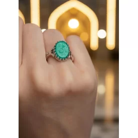 انگشتر آلیاژی زنانه عقیق سبز حکاکی یا علی کد 8238