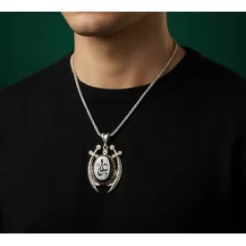 گردنبند آلیاژی ذوالفقار مردانه عقیق مشکی حکاکی علی (ع) کد 5021