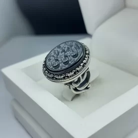  انگشتر آلیاژی عقیق مشکی با حکاکی ان معی ربی کد 5080