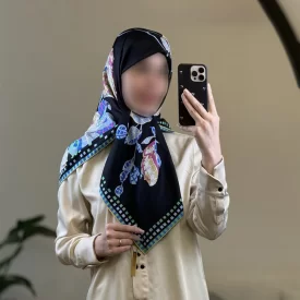 روسری ابریشم ژاکارد مشکی کد 06