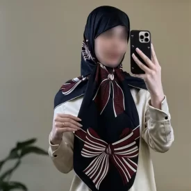 روسری ابریشم ژاکارد مشکی کد 09