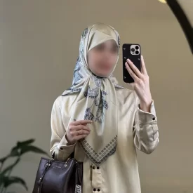روسری ابریشم ژاکارد کرمی کد 05