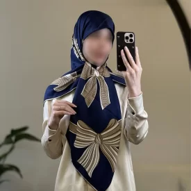 روسری ابریشم ژاکارد سرمه ای کد 07
