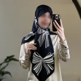 روسری ابریشم ژاکارد مشکی کد 08