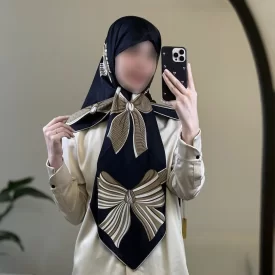 روسری ابریشم ژاکارد مشکی کد 10