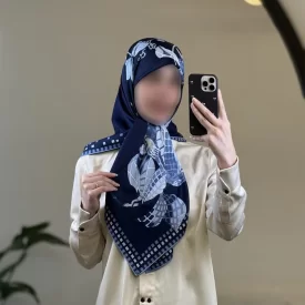 روسری ابریشم ژاکارد سرمه ای کد 03