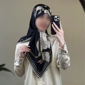 روسری ابریشم ژاکارد مشکی کد 02