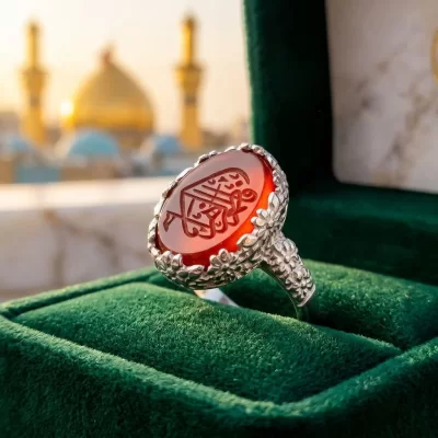 انگشتر نقره زنانه باسنگ عقیق قرمز حکاکی یافاطمه الزهرا  کد 5309