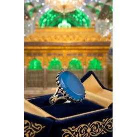 انگشتر آلیاژی باسنگ عقیق آبی  کد 5316