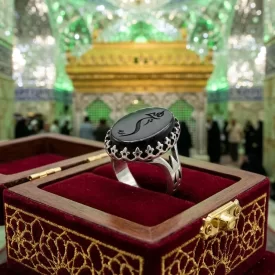 انگشتر آلیاژی مردانه عقیق مشکی حکاکی هیچ کد 5340